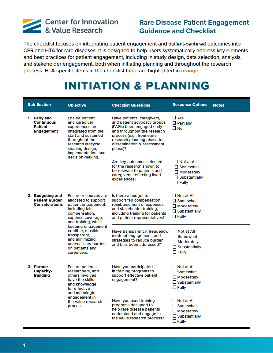 Rare Disease Patient Engagement Guidance and Checklist (Structured Checklist)